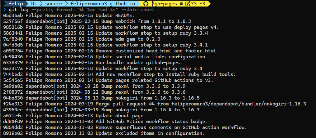 Git log output 3